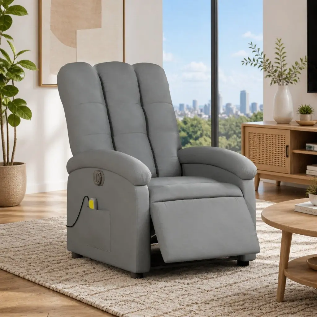 Electric Massage Recliner Chair for Living Room Grey Fabric 135 Degrees