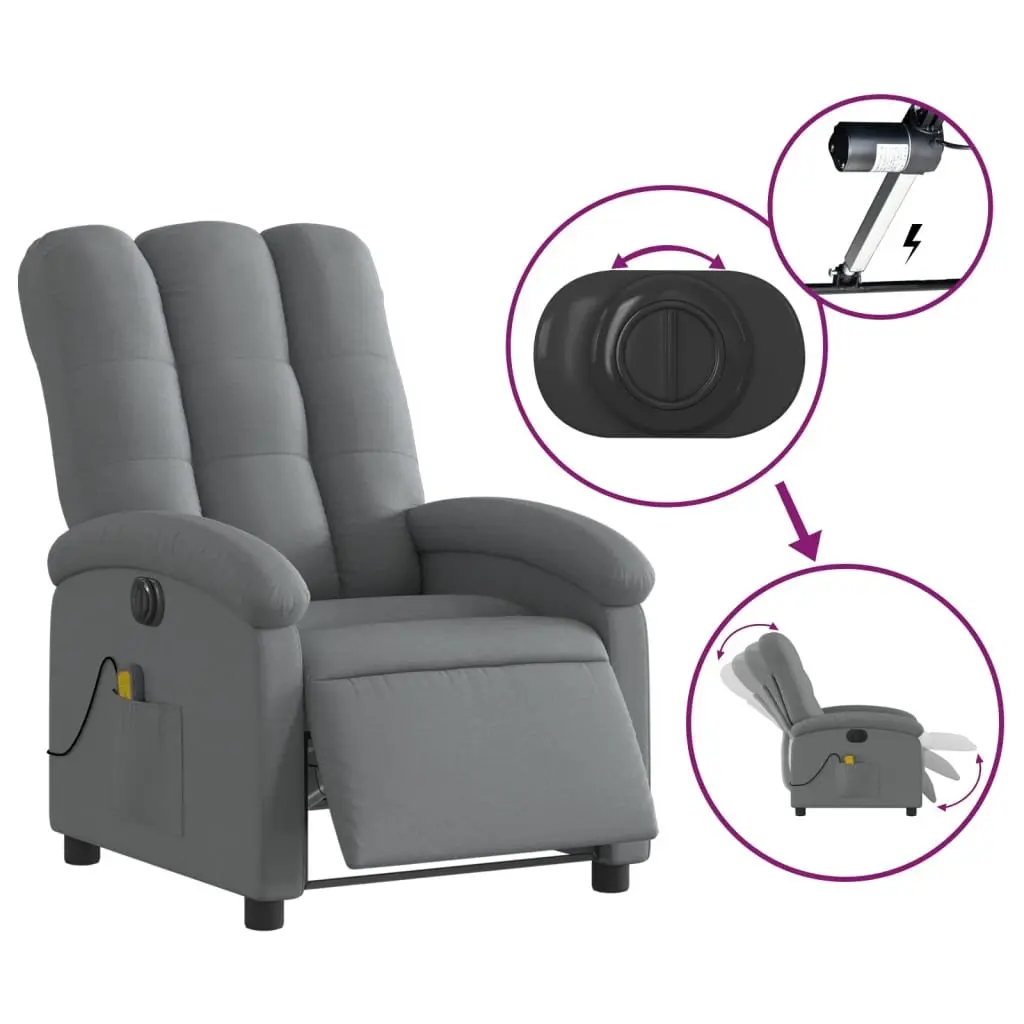 Electric Massage Recliner Chair for Living Room Grey Fabric 135 Degrees