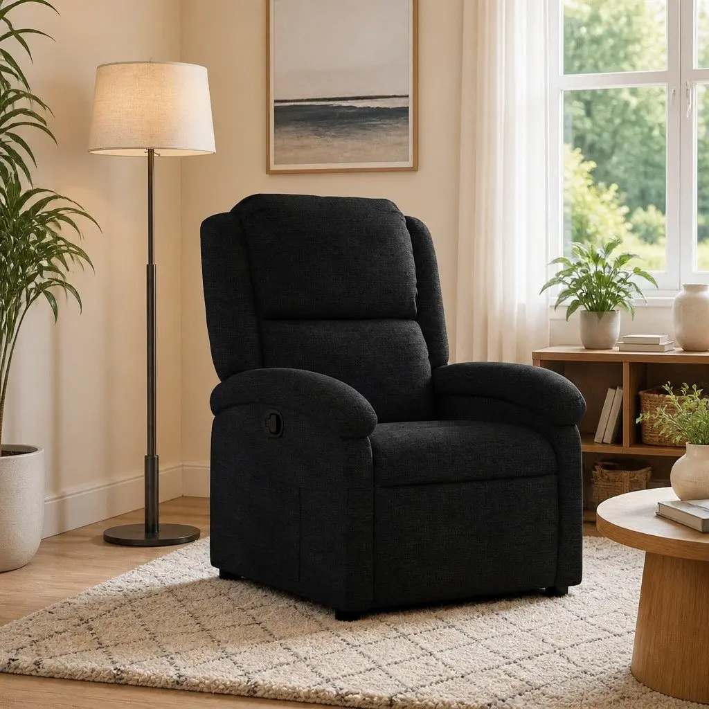 Black Fabric Recliner Armchair