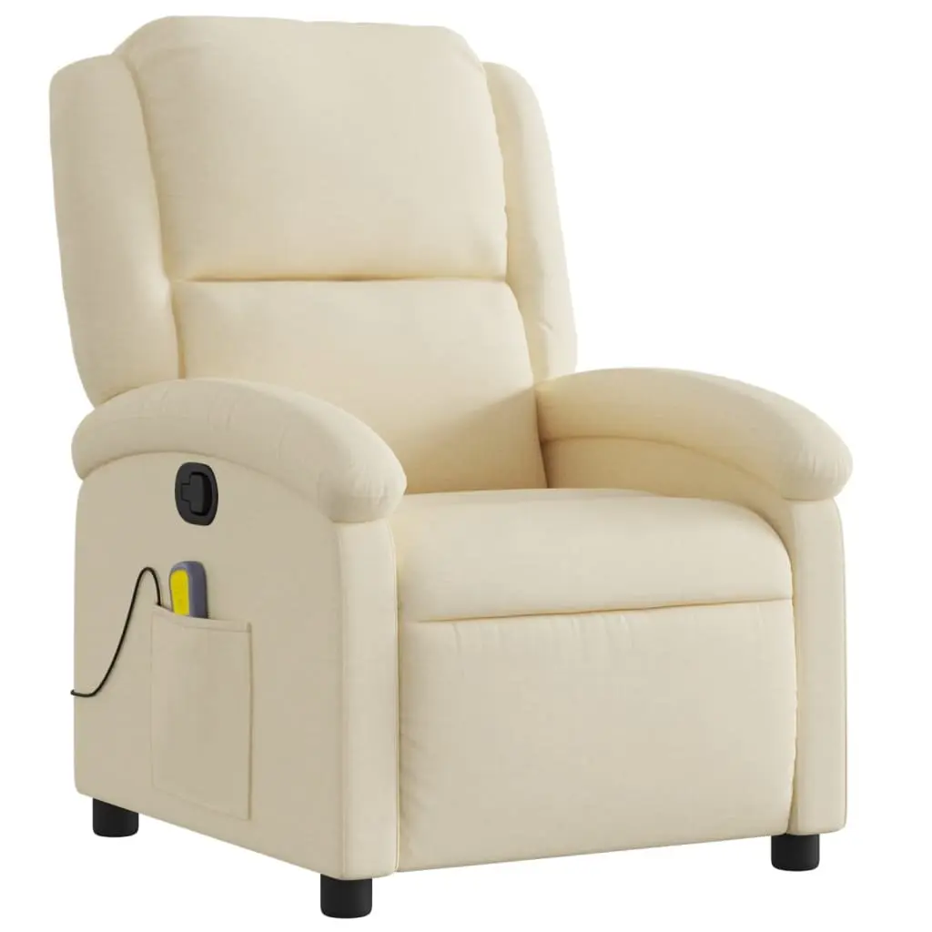 Massage Recliner Chair for Relaxation Cream Fabric Manual Recline 135 Degrees