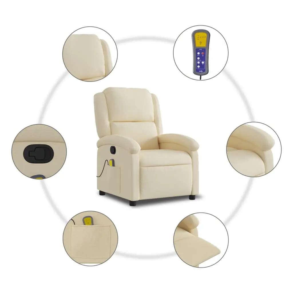 Massage Recliner Chair for Relaxation Cream Fabric Manual Recline 135 Degrees