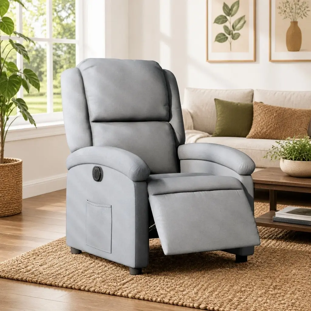 Electric Recliner Chair for Living Room Light Grey Fabric