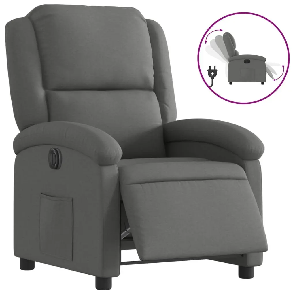 Electric Recliner Chair for Living Room Grey Fabric 135 Degrees