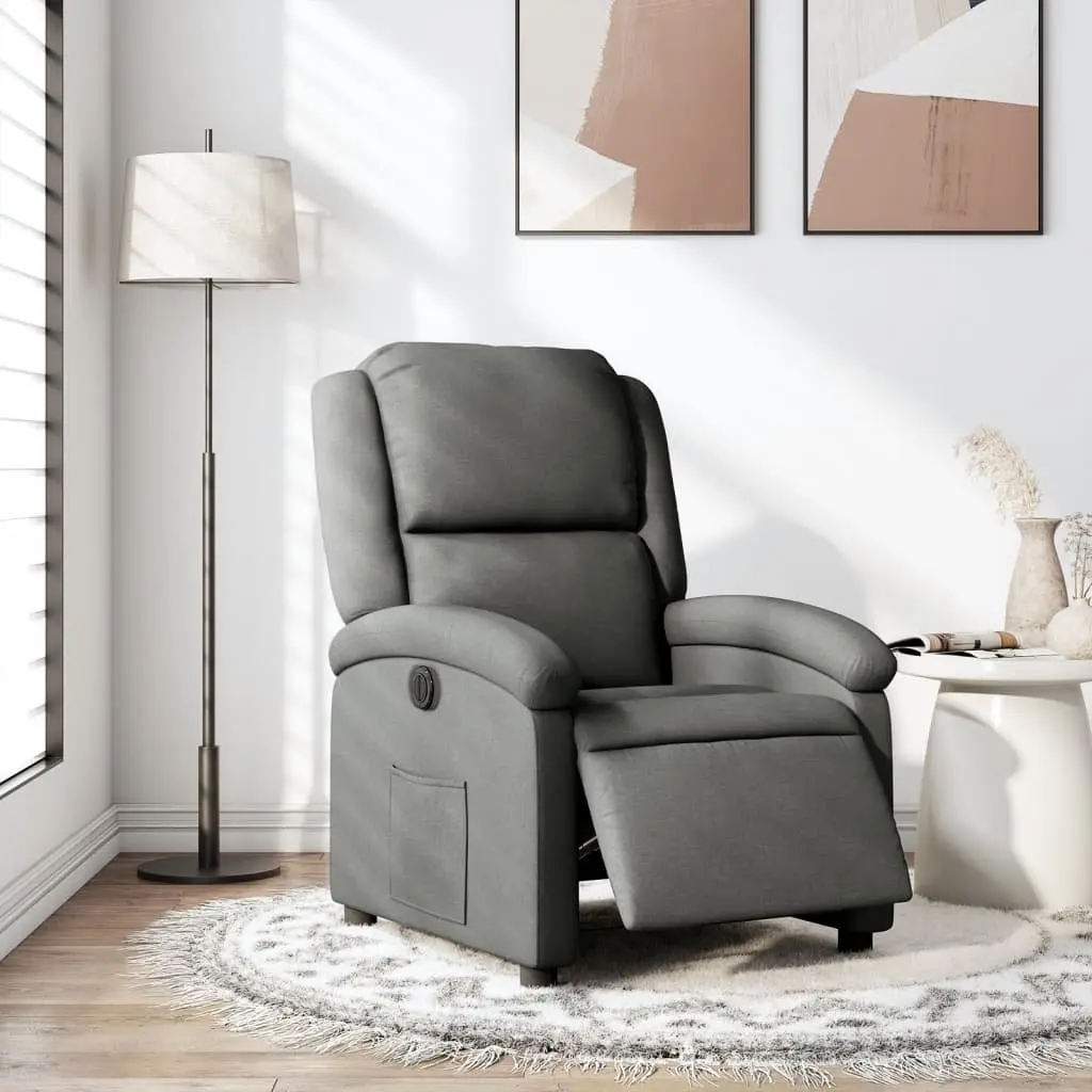 Electric Recliner Chair for Living Room Grey Fabric 135 Degrees