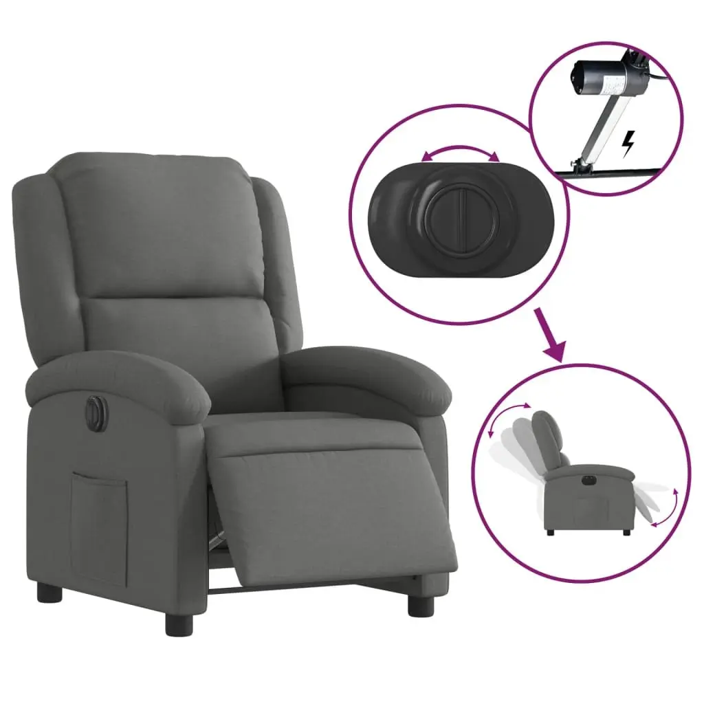 Electric Recliner Chair for Living Room Grey Fabric 135 Degrees