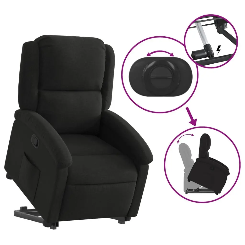 Stand Up Recliner Chair for Elderly Black Fabric Electric Power Lift 135 Degrees