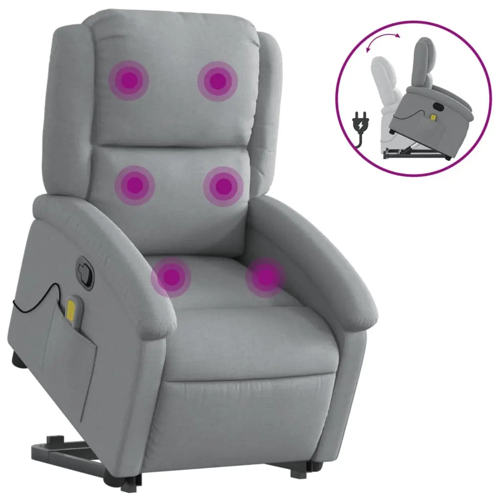 Grey Fabric Power Lift Massage Recliner Chair