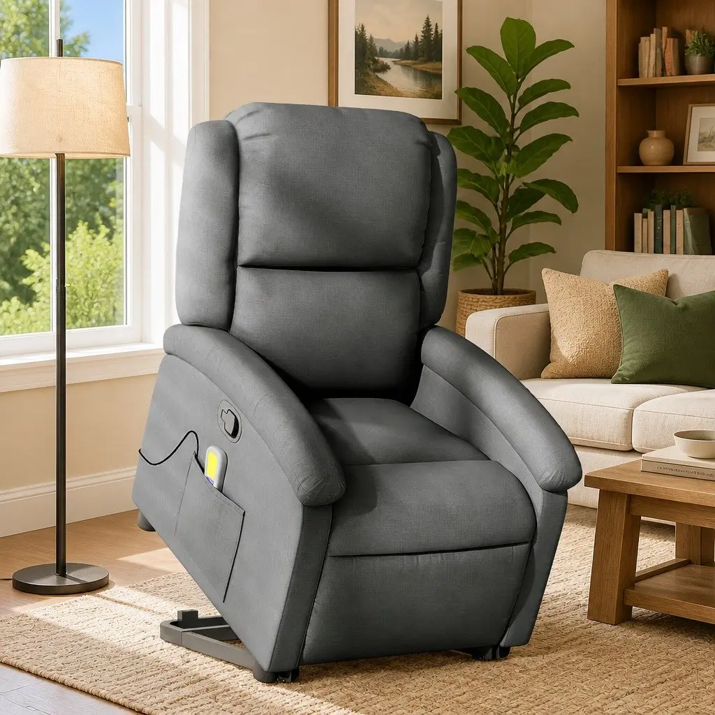 Electric Massage Recliner Chair for Living Room Grey Fabric