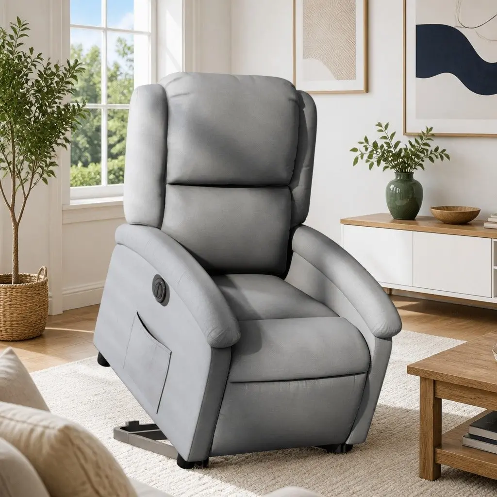Electric Recliner Chair for Living Room Light Grey Fabric