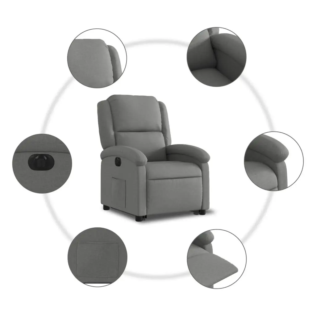Electric Recliner Chair for Living Room Grey Fabric 135 Degrees