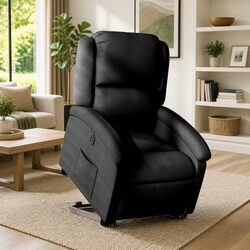 Electric Stand Up Recliner Chair Black Fabric Lift Armchair for Elderly