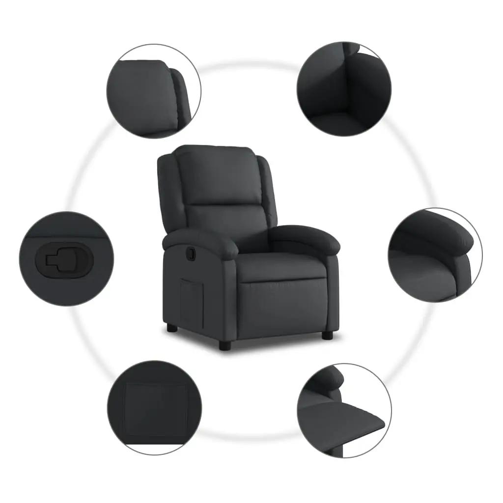 Recliner Chair Lounge Seat Black Real Leather Manual Reclining Armchair
