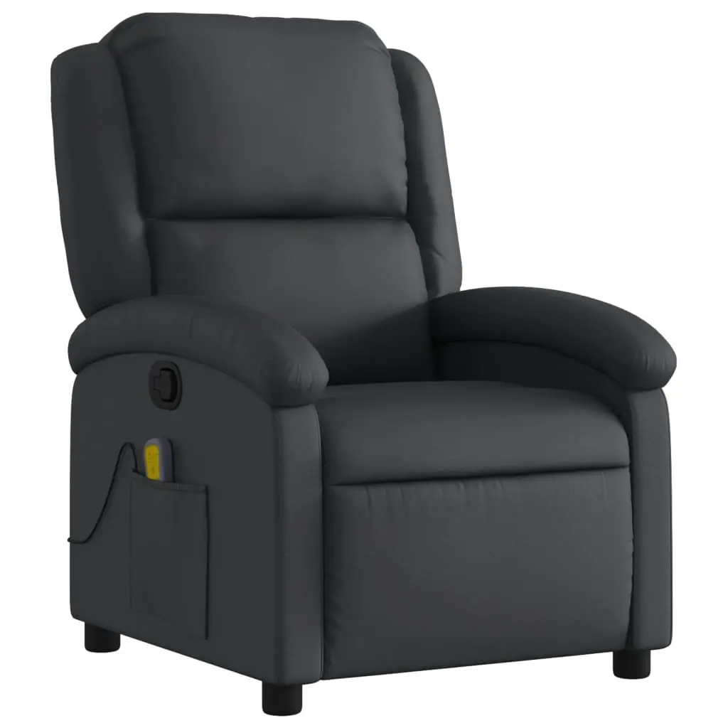 Massage Recliner Chair for Living Room Black Real Leather Manual Reclining Vibration