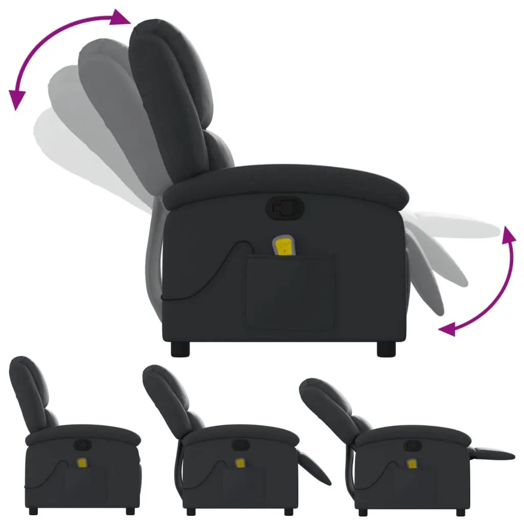 Massage Recliner Chair for Living Room Black Real Leather Manual Reclining Vibration
