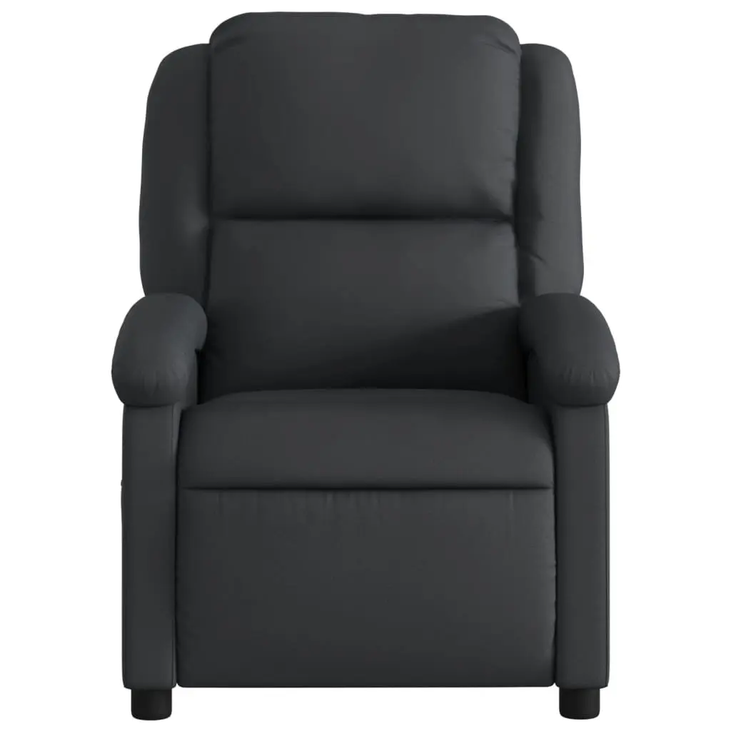 Massage Recliner Chair for Living Room Black Real Leather Manual Reclining Vibration