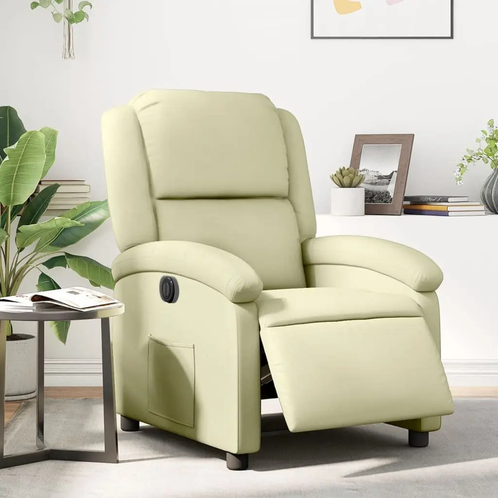 Cream Leather Electric Recliner Chair