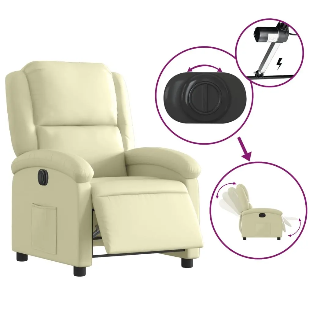Cream Leather Electric Recliner Chair