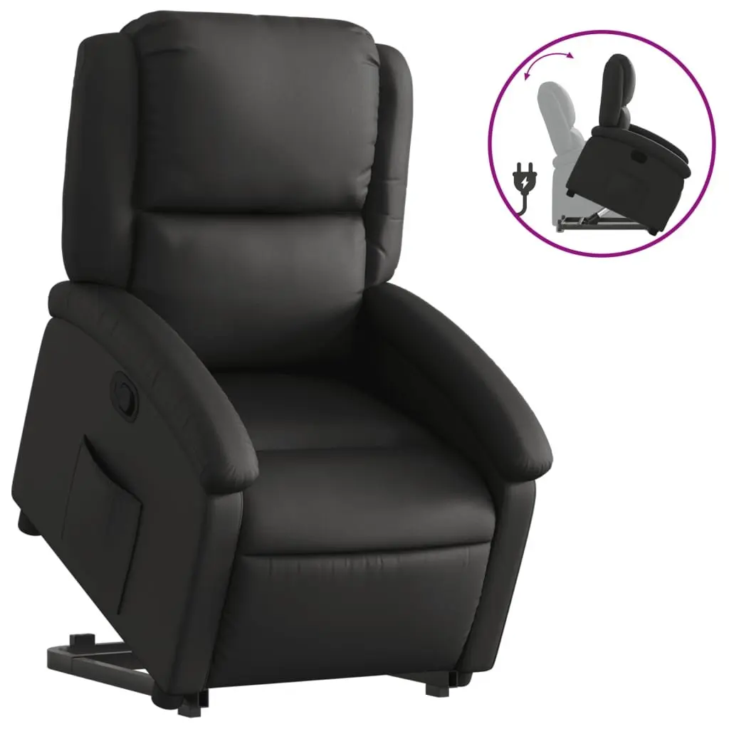 Stand Up Recliner Chair for Living Room Black Real Leather Electric Armchair