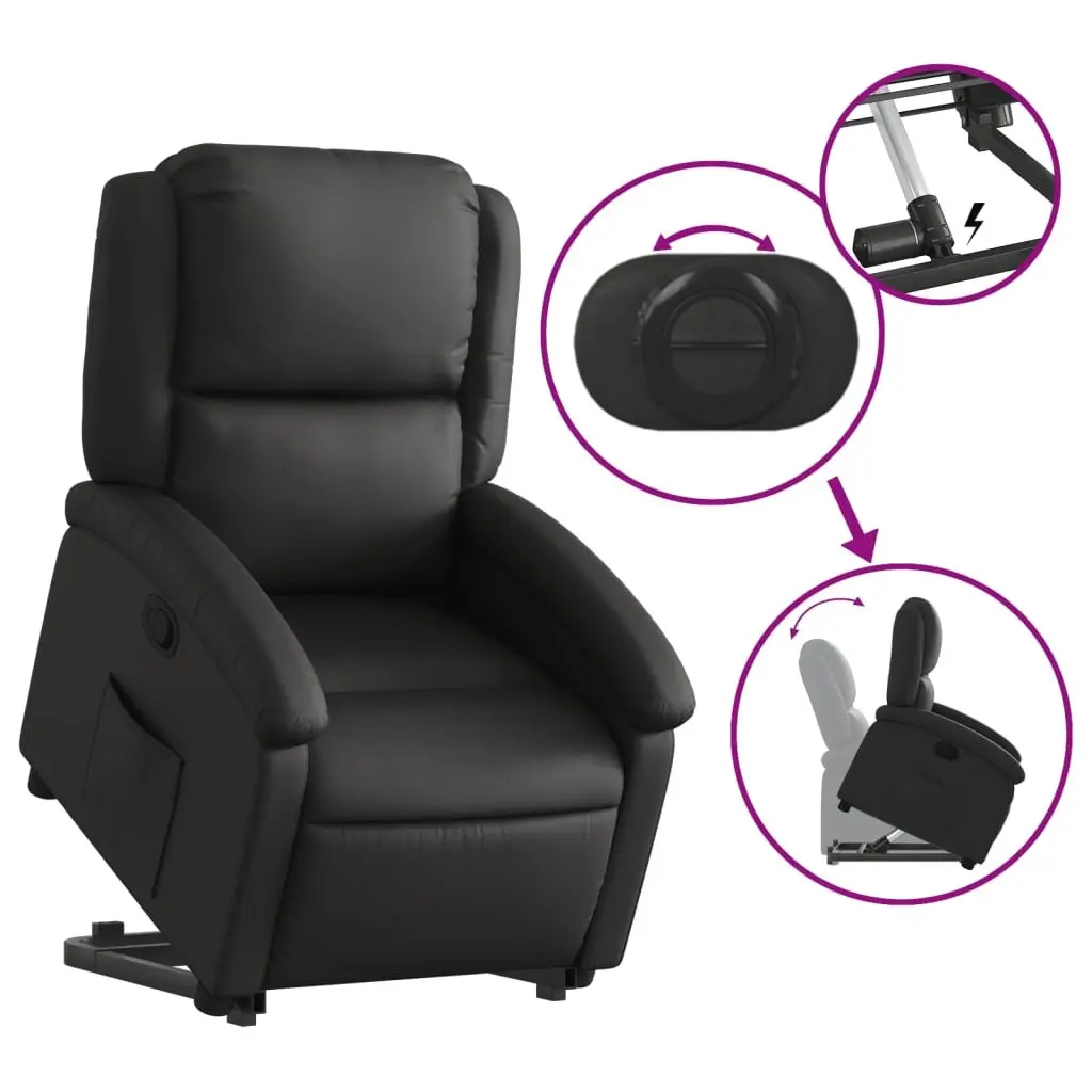 Stand Up Recliner Chair for Living Room Black Real Leather Electric Armchair