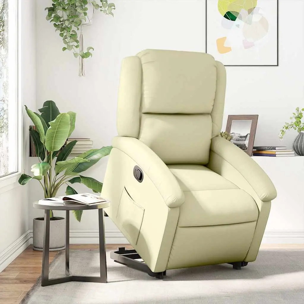 Stand Up Recliner Chair for Elderly Cream Leather Power Lift Electric 135 Degrees