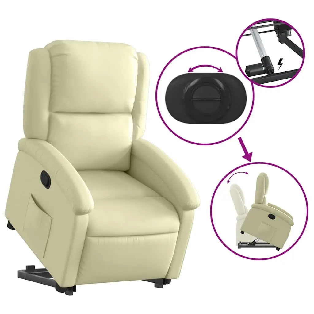Stand Up Recliner Chair for Elderly Cream Leather Power Lift Electric 135 Degrees