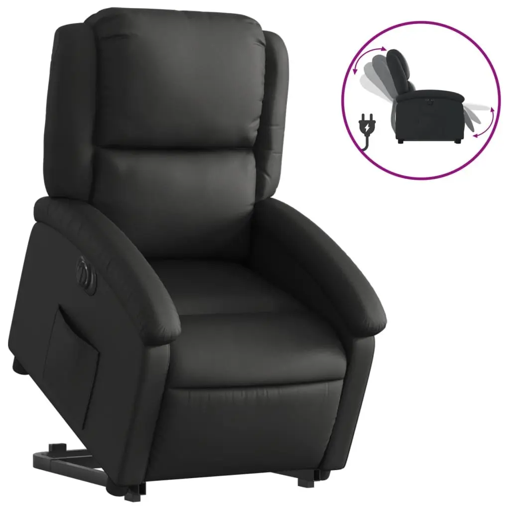 Electric Stand Up Recliner Chair Black Leather Lift Armchair Elderly Comfort