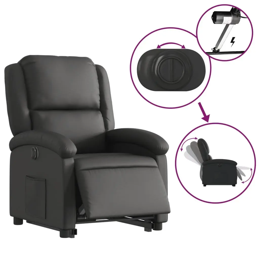 Electric Stand Up Recliner Chair Black Leather Lift Armchair Elderly Comfort