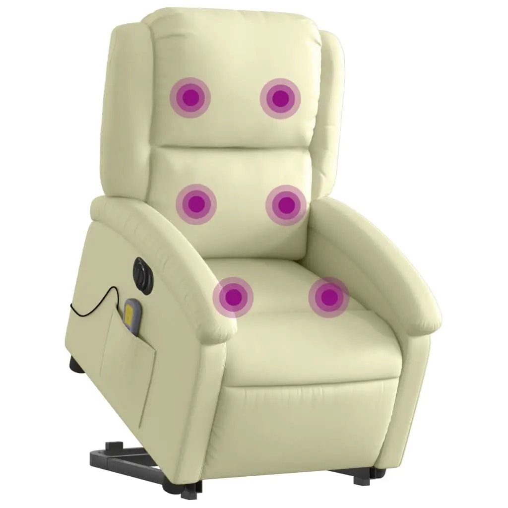 Electric Massage Recliner Chair for Elderly Cream Leather