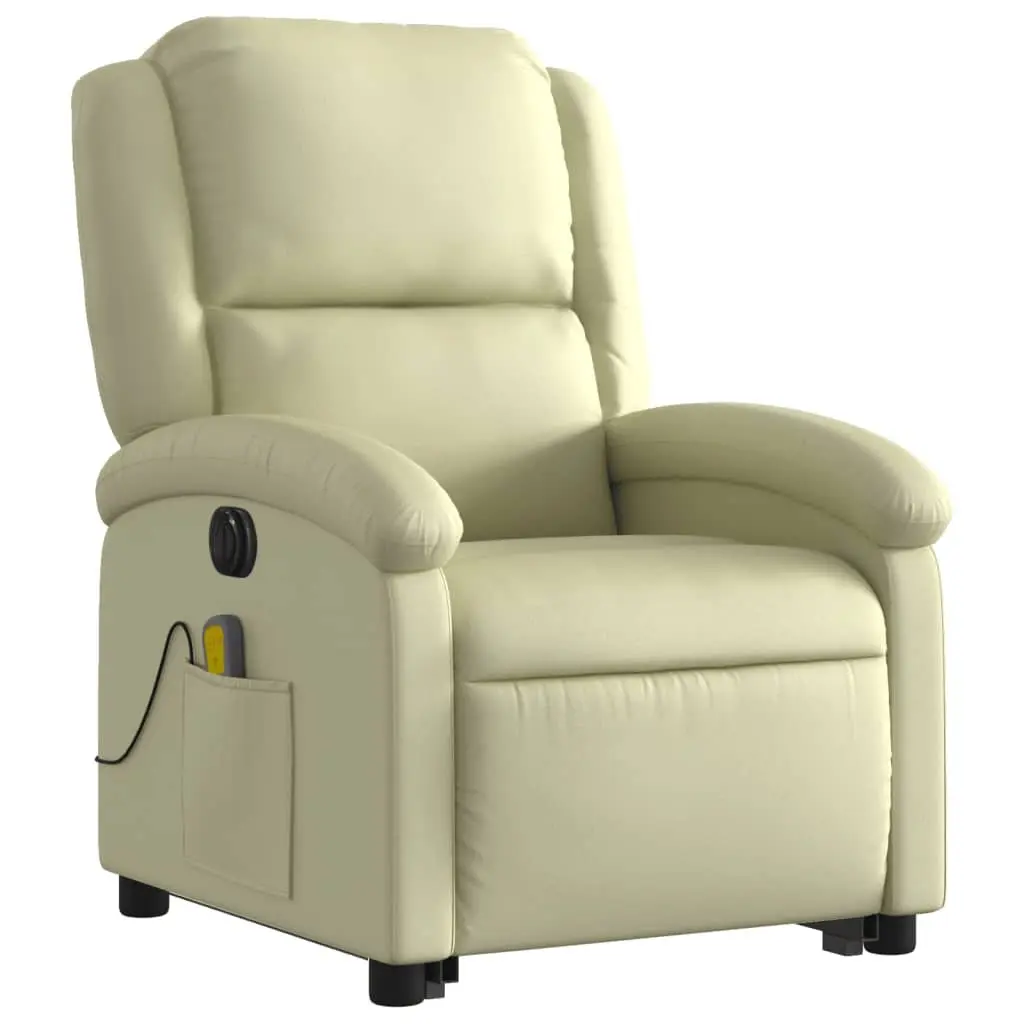 Electric Massage Recliner Chair for Elderly Cream Leather
