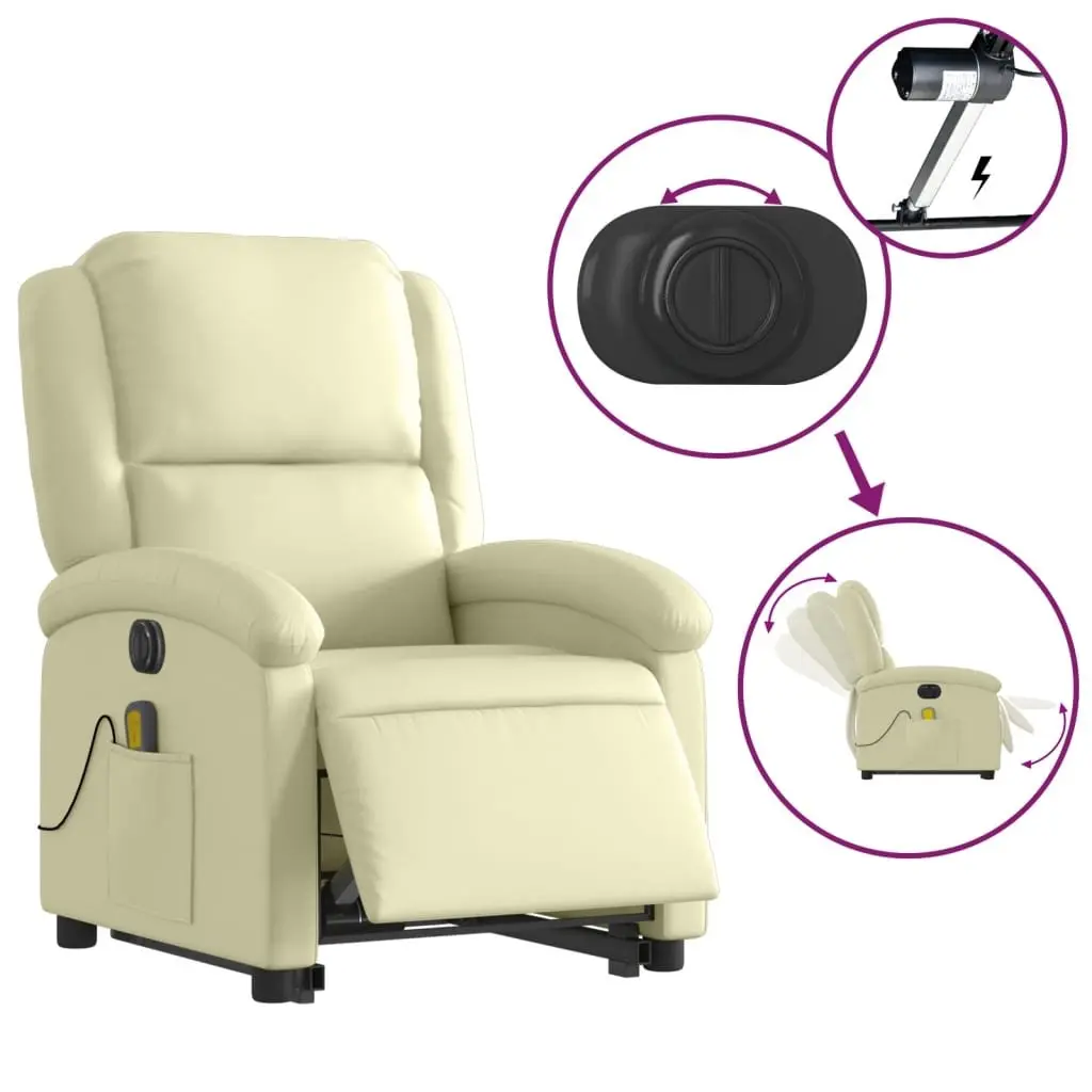 Electric Massage Recliner Chair for Elderly Cream Leather