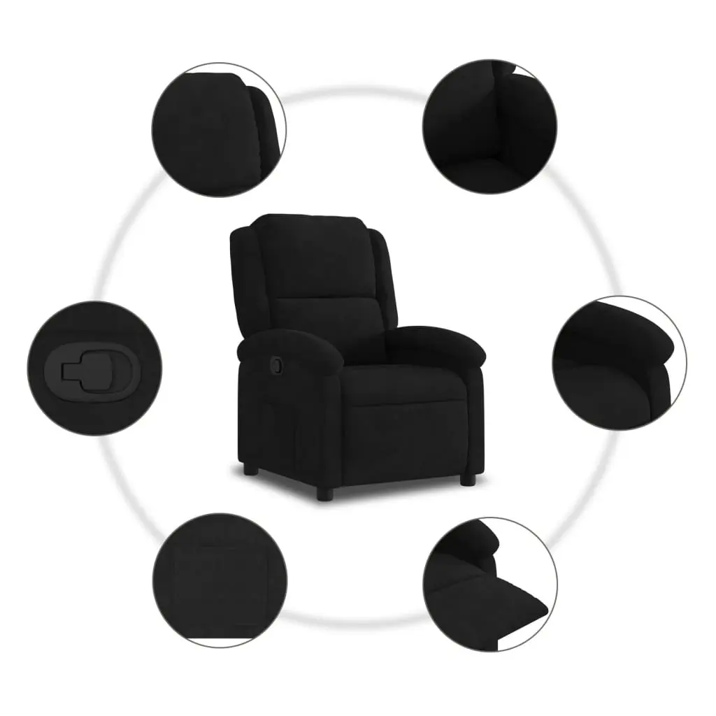 Recliner Chair Living Room Black Velvet Manual Adjustable Armchair with Footrest