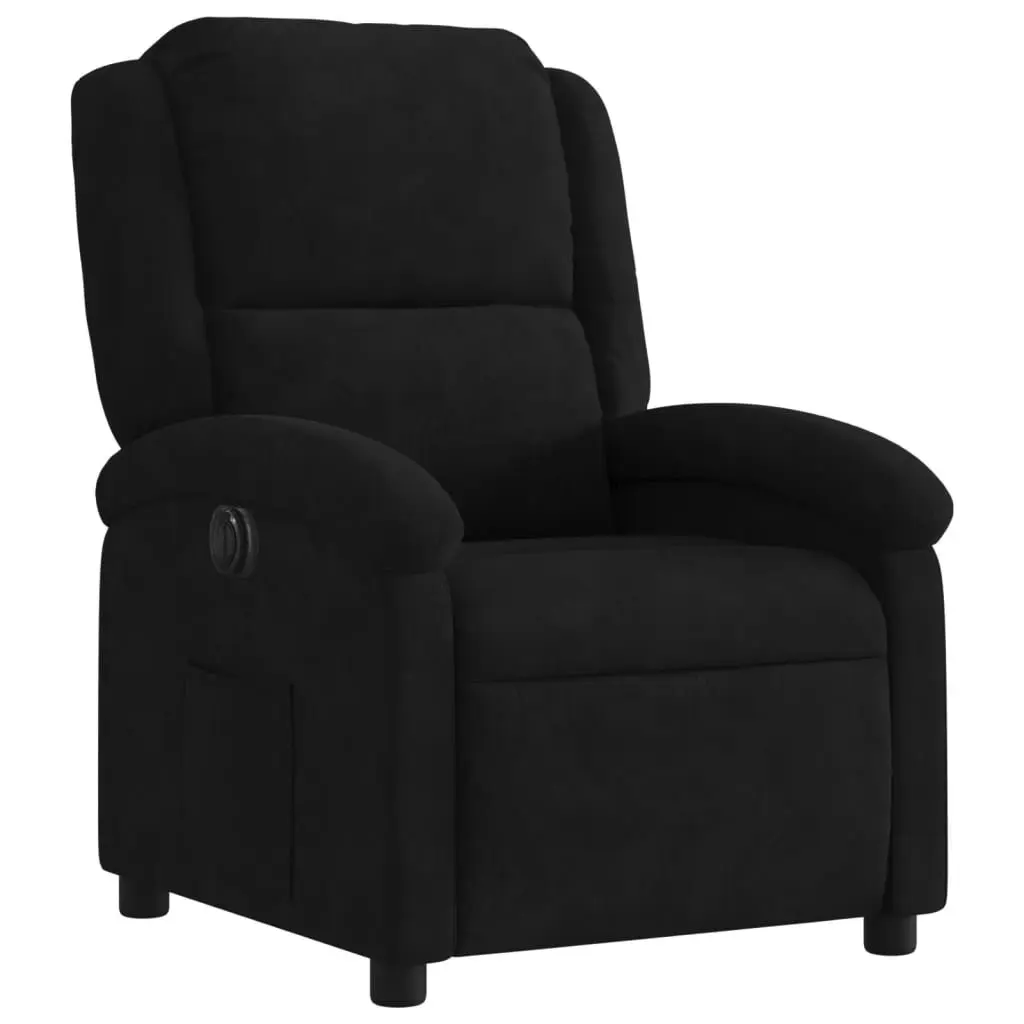 Electric Recliner Chair Black Velvet Armchair Auto Reclining Footrest Backrest