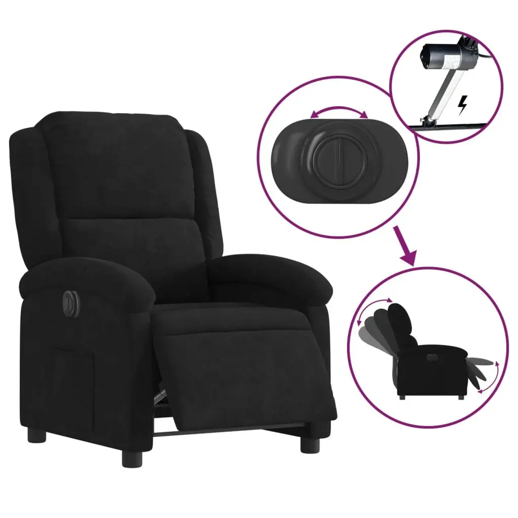 Electric Recliner Chair Black Velvet Armchair Auto Reclining Footrest Backrest