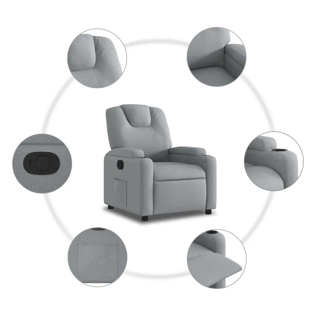 Recliner Chair Living Room Grey Fabric Manual Recline Armchair with Cup Holders and Side Pocket