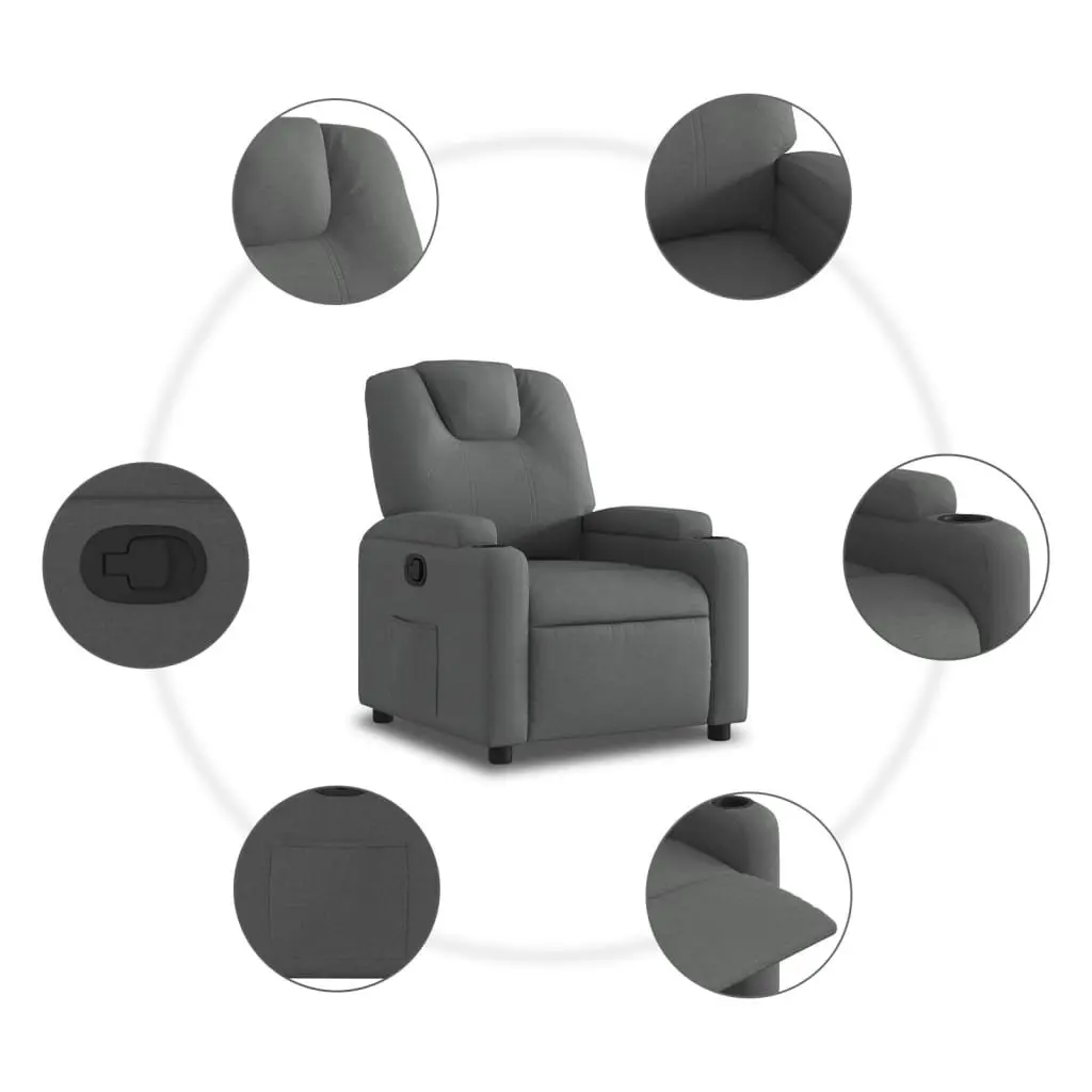 Recliner Chair for Living Room Grey Fabric Manual Recline with Cup Holders and Side Pocket