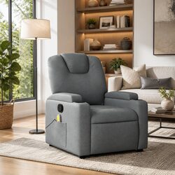 Massage Recliner Chair Grey Fabric Manual Reclining Armchair Vibration Massage