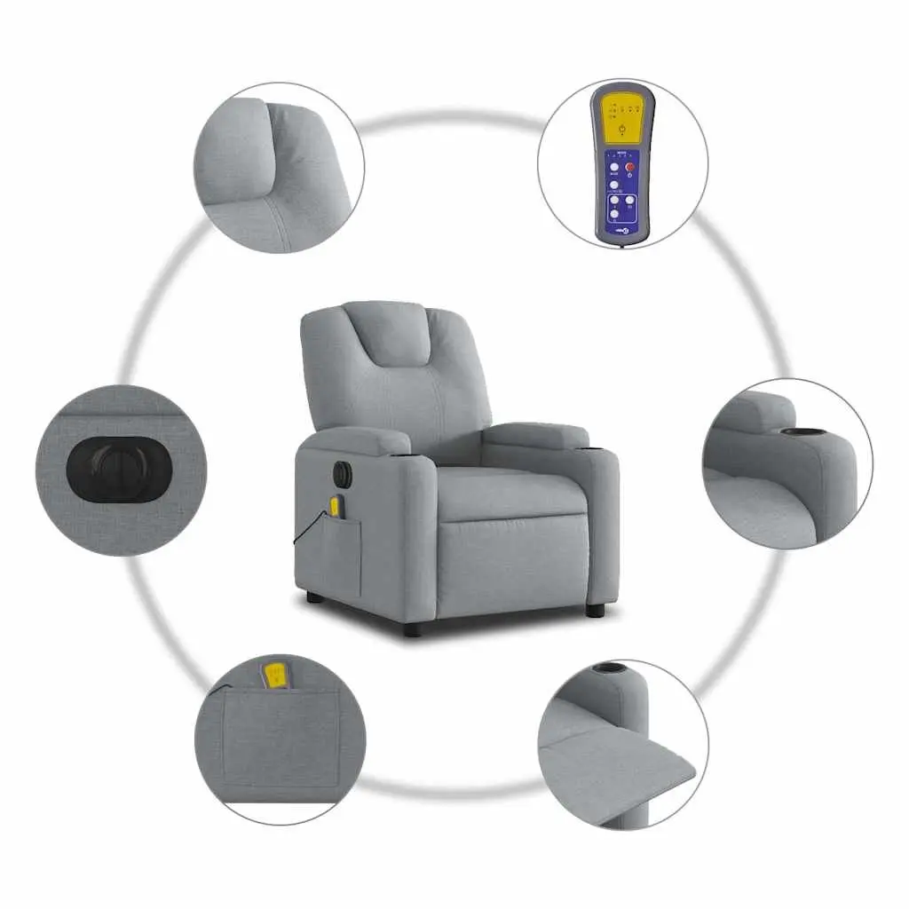 Electric Massage Recliner Chair Grey Fabric Armchair Vibration Lounge Seat
