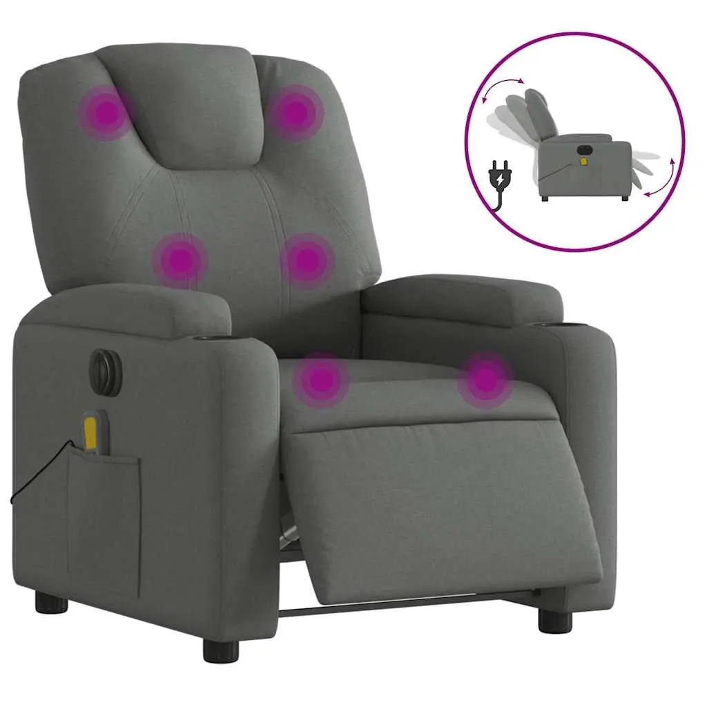 Electric Massage Recliner Chair Grey Fabric Armchair Footrest Recline Lounge