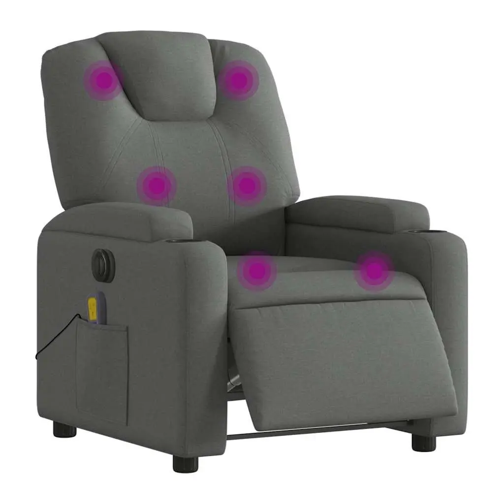 Electric Massage Recliner Chair Grey Fabric Armchair Footrest Recline Lounge