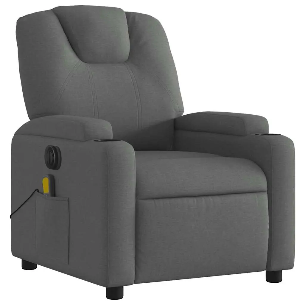 Electric Massage Recliner Chair Grey Fabric Armchair Footrest Recline Lounge