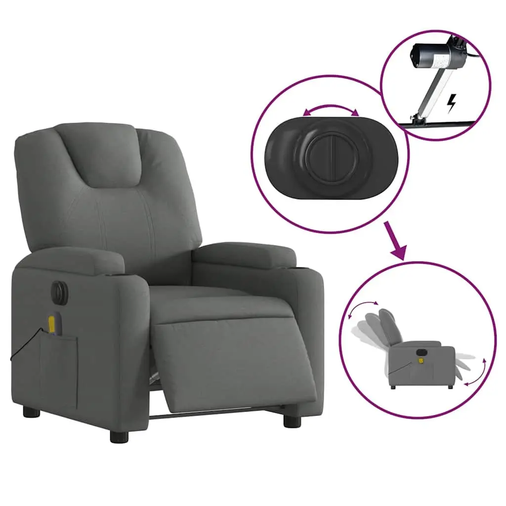 Electric Massage Recliner Chair Grey Fabric Armchair Footrest Recline Lounge