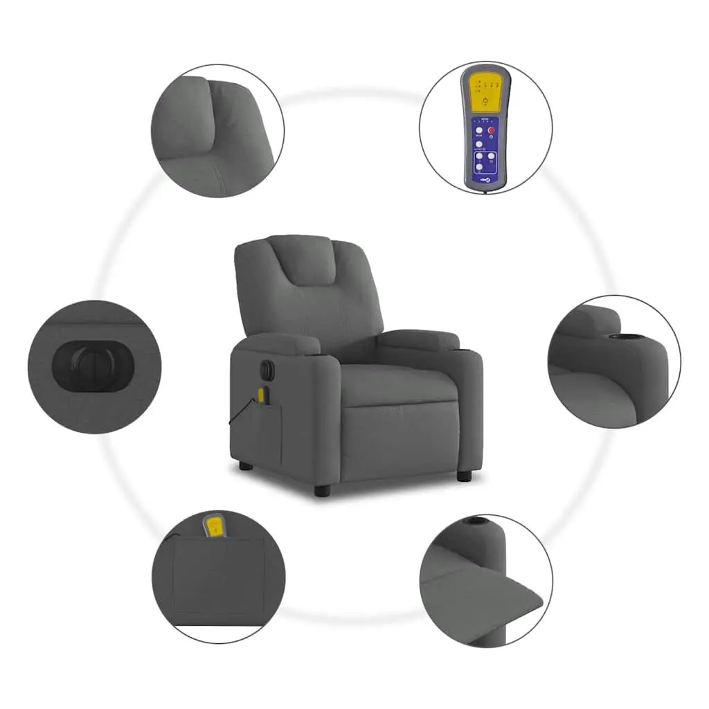 Electric Massage Recliner Chair Grey Fabric Armchair Footrest Recline Lounge