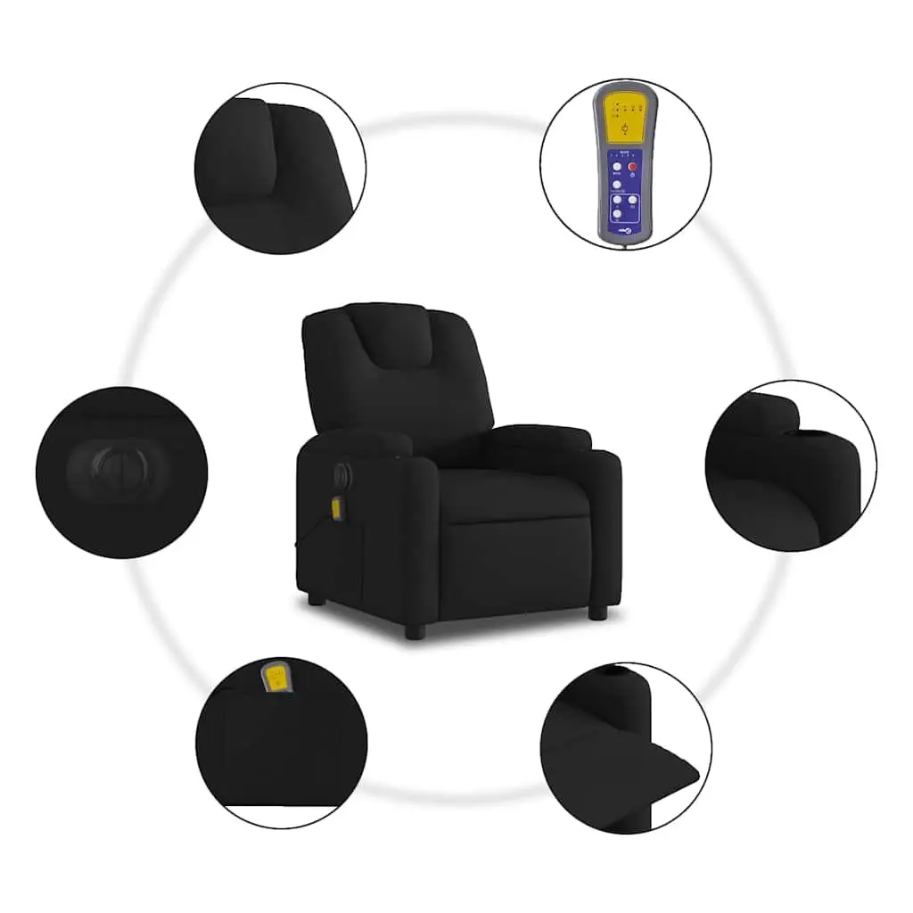 Electric Massage Recliner Chair for Living Room Black Fabric 135 Degrees