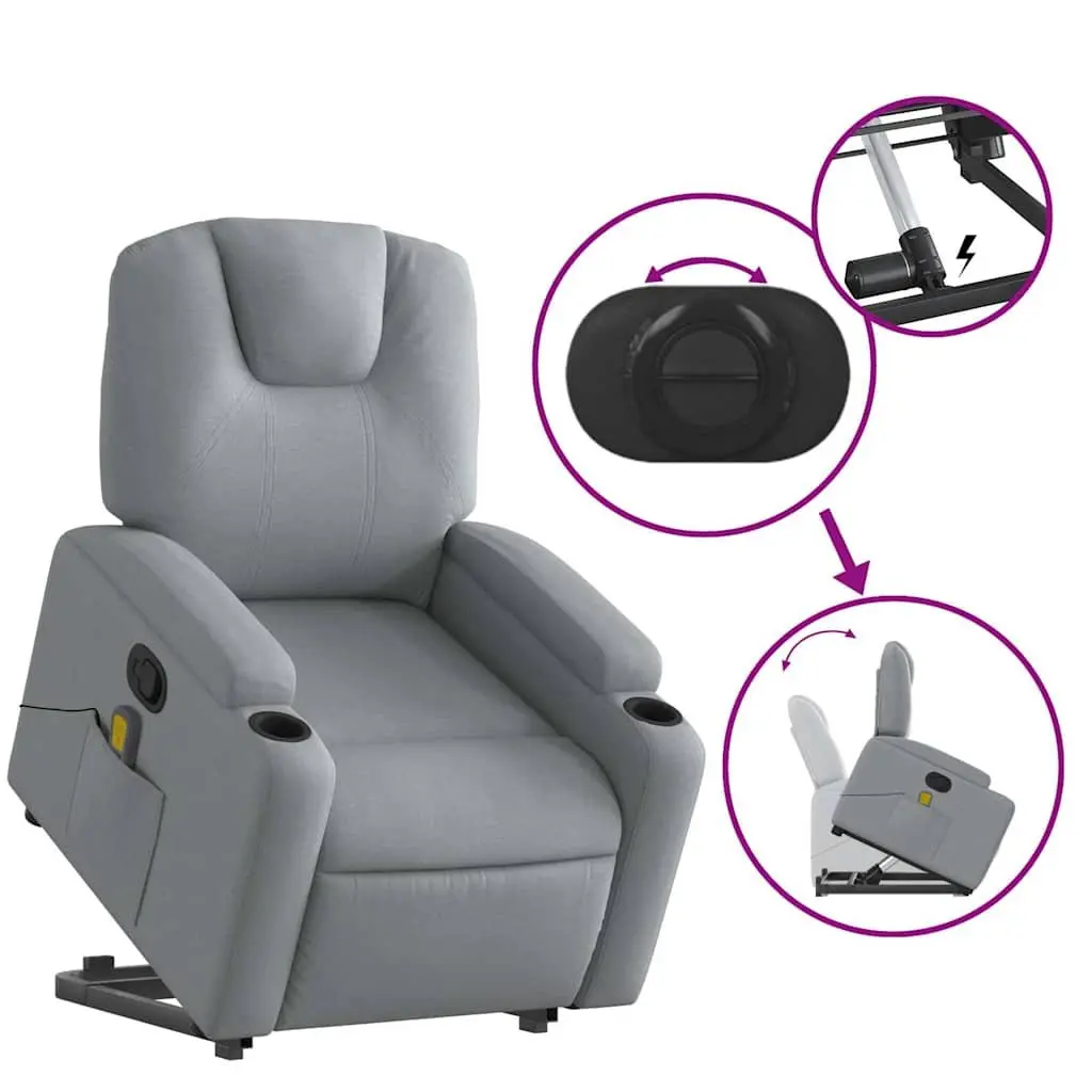 Electric Massage Recliner Chair for Living Room Grey Fabric 135 Degrees