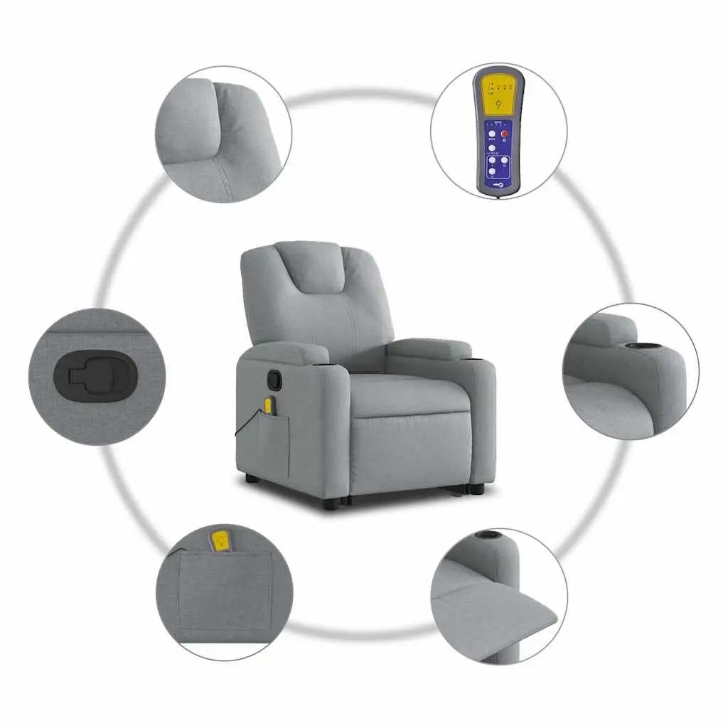 Electric Massage Recliner Chair for Living Room Grey Fabric 135 Degrees