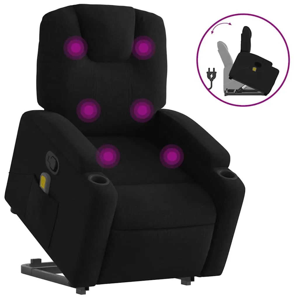 Stand Up Massage Recliner Chair Black Fabric Electric Power Lift Armchair