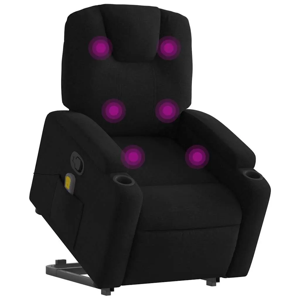 Stand Up Massage Recliner Chair Black Fabric Electric Power Lift Armchair
