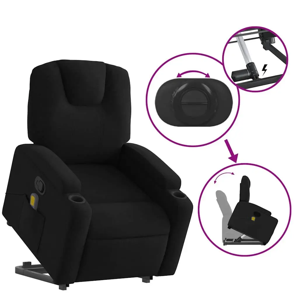 Stand Up Massage Recliner Chair Black Fabric Electric Power Lift Armchair
