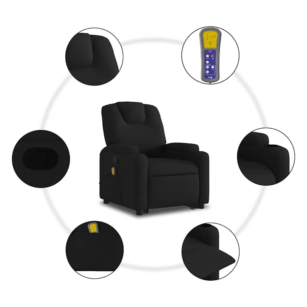 Stand Up Massage Recliner Chair Black Fabric Electric Power Lift Armchair
