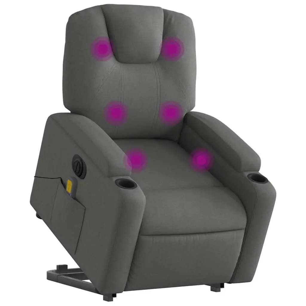 Electric Massage Recliner Chair for Elderly Grey Fabric Power Lift 135 Degrees
